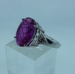 Genuine Radiant Orchid Quartz & Diamond Ring